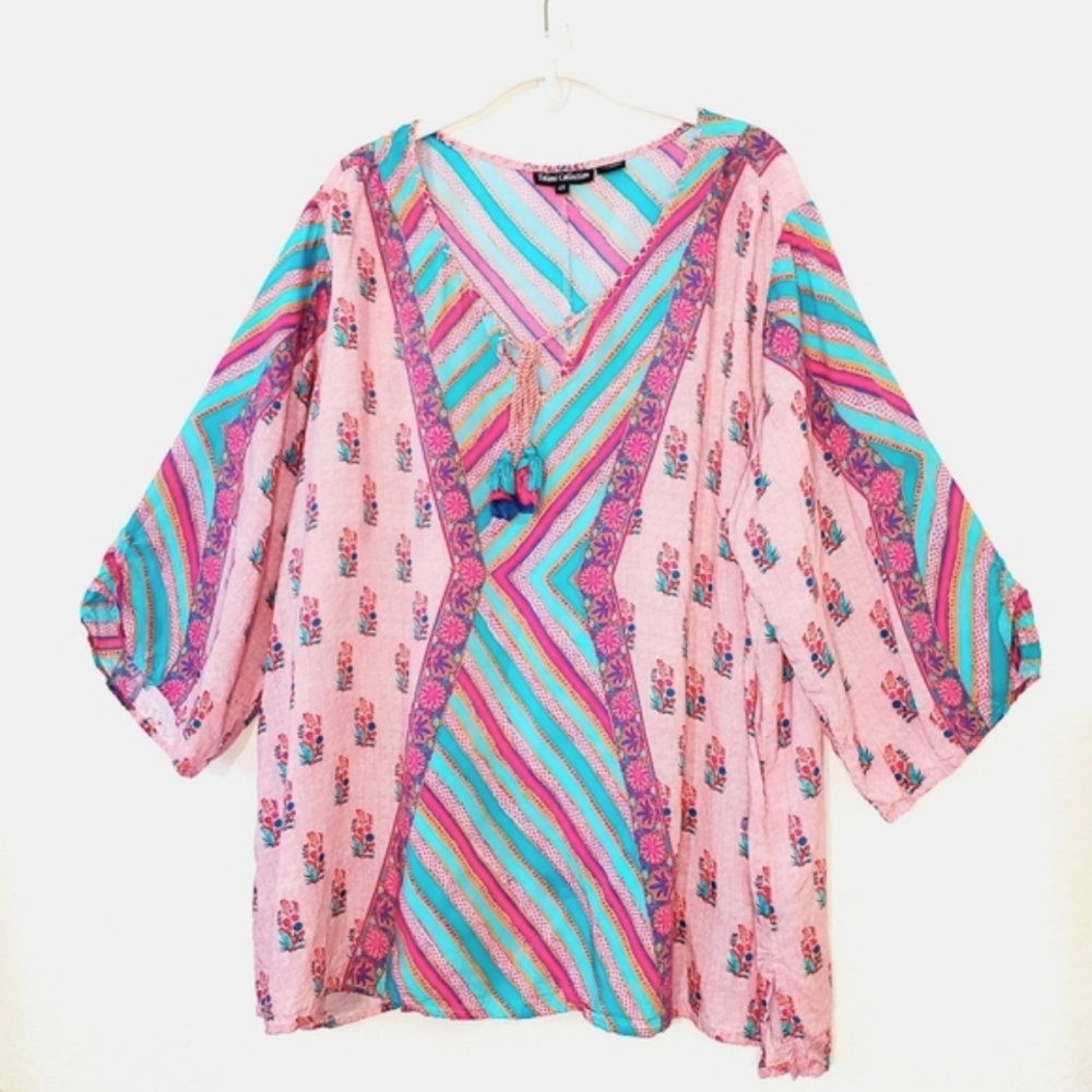 Tolani Edith Rose Pink Floral Boho Modal Soft Comfy Blouse Top 2X